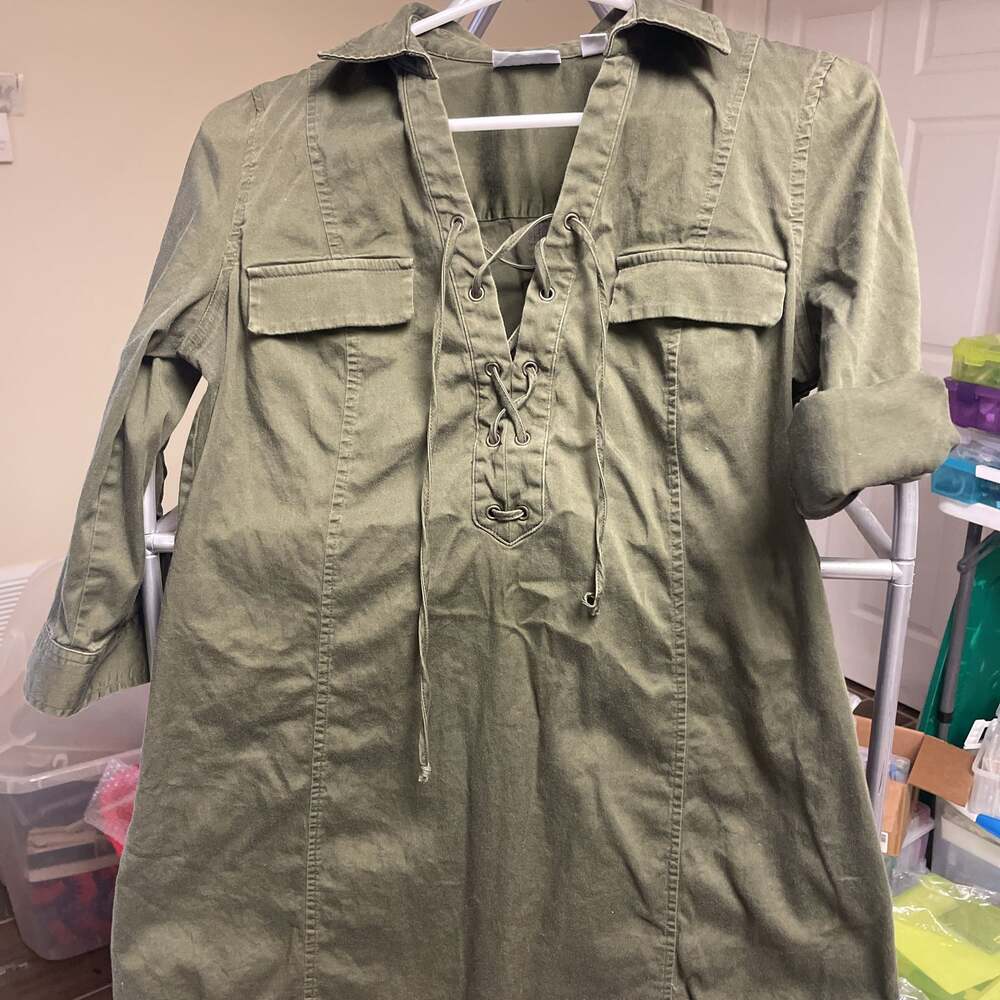 New York & Company Women's Green Utility Dress - Picture 5 of 5